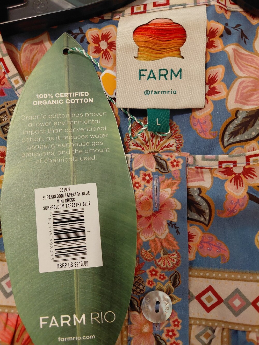 FARM Rio Blue Floral Puff-Sleeve Button-Front Dress with Waist Tie - Picture 4 of 7